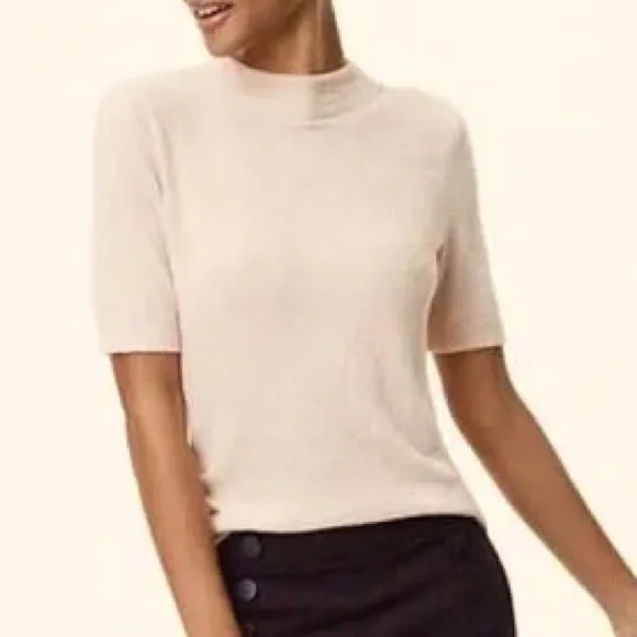 LOFT Sweater Short Sleeve in Palest Pink SZ M - Picture 1 of 7